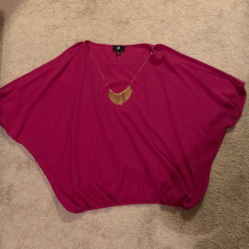 IZ Byer Cut shoulder Top w/ attached Gold Necklace
